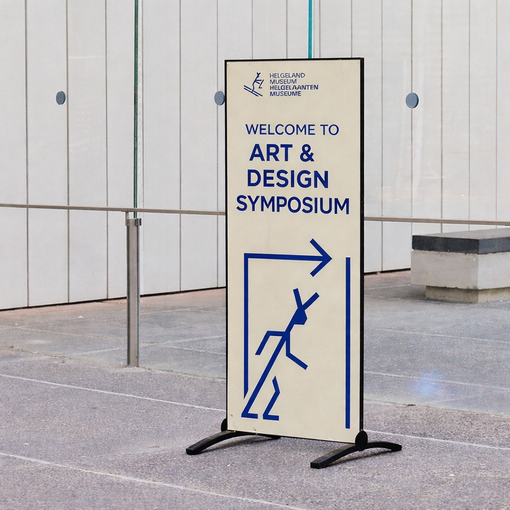 Art and Design Symposium wayfinding sign at Helgeland Museum