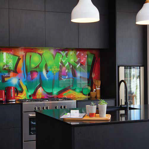 Cafe counter fit-out with colorful mural wall