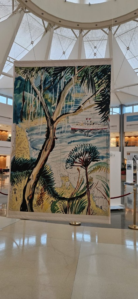 Nicolas Vial coastal Mar del Plata scene on fabric banner