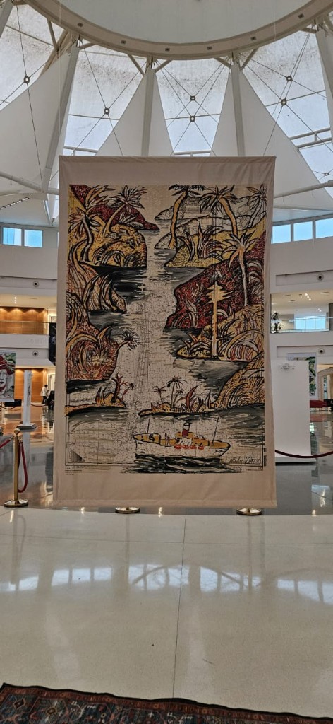 Nicolas Vial tropical river landscape on large fabric banner