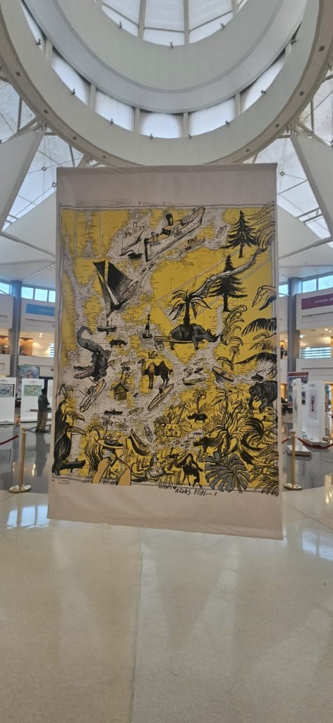 Nicolas Vial yellow safari map illustration on fabric banner