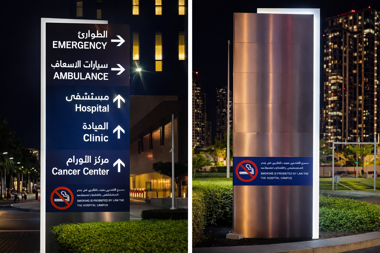 Specialized Rehabilitation Hospital exterior wayfinding pylon on site