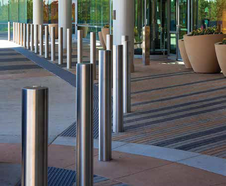Batch of stainless steel bollards with square base plates