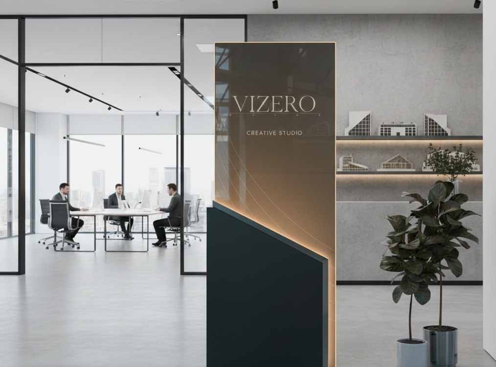 Vizero Creative Studio backlit office branding sign